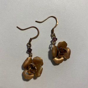 Antique brass copper toned rose earrings